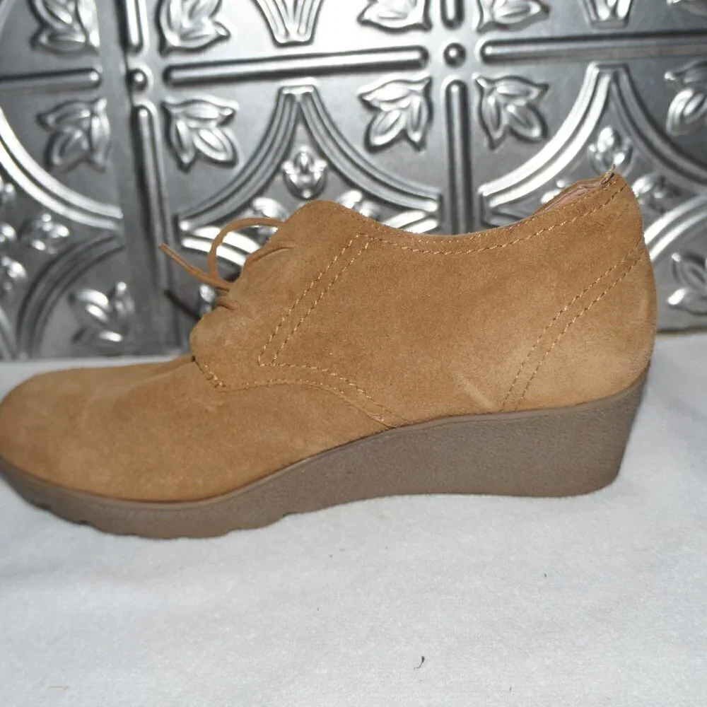 Land's End Womens Size 8.5B BROWN Chakka Suede Leather Wedge Ankle Booties